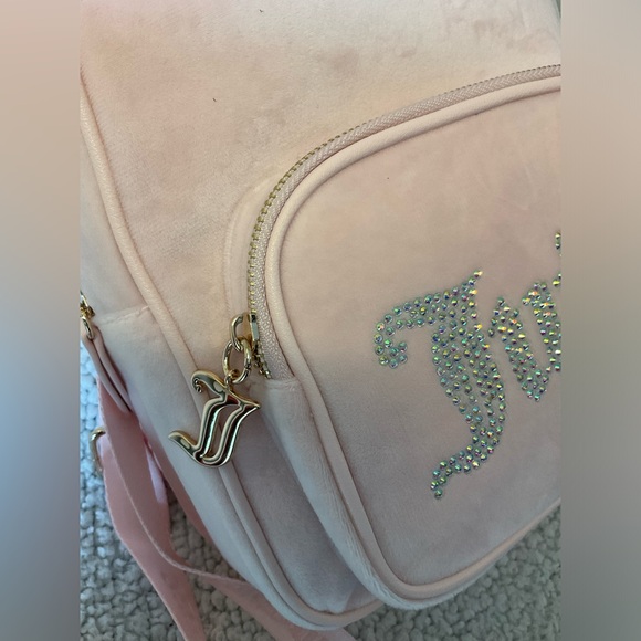 Powder Blush Obsession Velour Juicy Couture Backpack rhinestone spell out NWT main image 5
